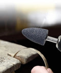 Grinding with Eight Piece Pro Grade Aluminum Oxide Mounted Grinding Stones Set With One Quarter Inch Hex Shank For Electric Rotary Tools Drills And Grinders Cone And Cylindrical Shapes For Precise Grinding Shaping And Deburring