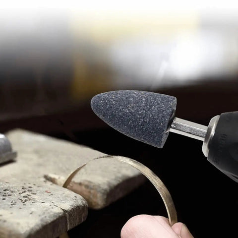 Grinding with Eight Piece Pro Grade Aluminum Oxide Mounted Grinding Stones Set With One Quarter Inch Hex Shank For Electric Rotary Tools Drills And Grinders Cone And Cylindrical Shapes For Precise Grinding Shaping And Deburring