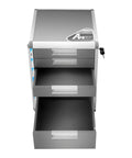 Absolute Game Changer 5 Drawer Metal Desk Organizer With Locks, Slim Desktop File Cabinet For Cable Sorting, silver grey drawers open.