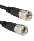 Close-up of connectors on 18 Foot RG8X Coax Cable For CB Ham Radio Setup, Waterproof Low Loss UHF PL259 Male To Male Connector