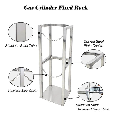 Heavy Duty Stainless Steel Gas Cylinder Storage Rack with Secure Fixed Holder and Protective Chain for Home Shop Lab School Hospital Factory Safety and Easy Tank Organization