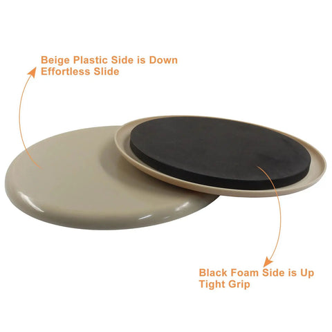 Premium Round Furniture Sliders For Carpet Protection Smooth Glide Floor Savers Heavy Duty Moving Kit showing beige plastic and black foam sides.