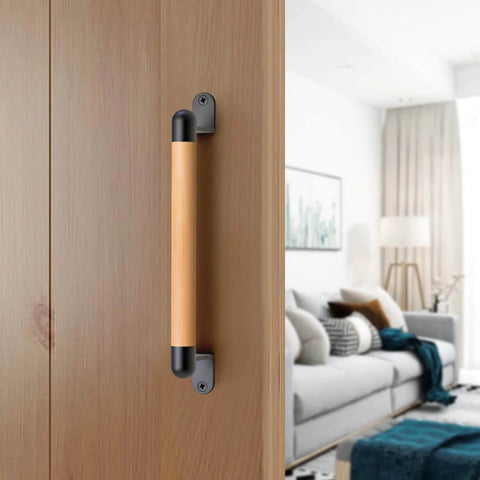 12 Inch Wooden Barn Door Pull Handle With Two Metal Supports Built Tough Heavy Duty Sliding Door Handle For Barn Gate Fence Closet Or Garage Includes Install Hardware Warm Beech Wood Grip And Easy To Clean on wooden door
