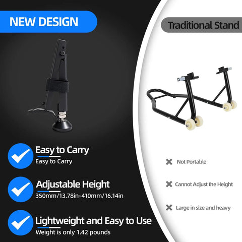 Front And Rear Motorcycle Wheel Lift Stand For Trail And Street Bikes Ultra Portable Aluminum Iron Frame With Telescoping Belt
