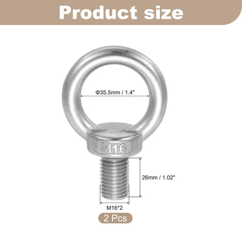 Beefy Heavy Duty Lifting Shoulder Eyebolt M16 X 26 Mm 304 Stainless Steel Ring Eyebolt with dimensions shown