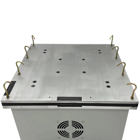 Triple Axis Vibration Test Bench With 132 Lb Load Capacity One To Four Hundred Hz Variable Frequency Vibrometer Analyzer One Point Five KW Motor High Capacity Heavy Duty Vibration Testing Machine For Real World Transport And Usage Simulations, brushed metal platform