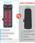 Comparison of full body massage mat with four heating pads and neck pillow vs traditional mat, highlighting key features.