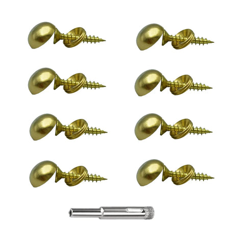 Top Shelf Pack Of Eight Premium Brass Decorative Screws With Snap Off Caps and Quick Drill Bit for secure mirror and wall art hanging.