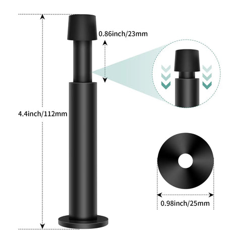Heavy Duty 4.4 Inch Matte Black Door Stopper Set With Soft Rubber Tips, Spring Loaded Door Bumpers, Steel Alloy Wall Protector, 2 Pack