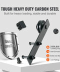 8 Ft Double Door Sliding Barn Door Hardware Kit With Quiet I Shaped Rollers Beefed Up Heavy Duty Steel Tracks That Can Handle Up To 330 Lbs Fits Doors 3.7 To 4.3 Ft Wide And 1.3 To 1.8 In Thick Easy Install Durable Mounting Hardware Included close-up of steel components