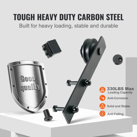 8 Ft Double Door Sliding Barn Door Hardware Kit With Quiet I Shaped Rollers Beefed Up Heavy Duty Steel Tracks That Can Handle Up To 330 Lbs Fits Doors 3.7 To 4.3 Ft Wide And 1.3 To 1.8 In Thick Easy Install Durable Mounting Hardware Included close-up of steel components