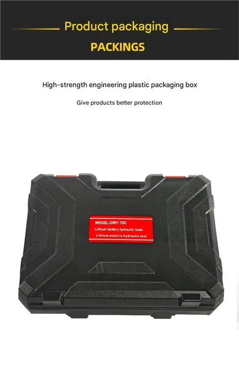 Professional Cordless Electric Hydraulic Crimping Pliers For Cable Manufacturing in durable plastic packaging box.
