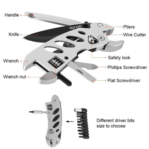 Compact Multitool Wrench With Seven Tools Including Pliers Wire Cutter Flathead And Phillips Screwdrivers Portable Folding Stainless Steel For Camping And Home Repair Durable Everyday Carry