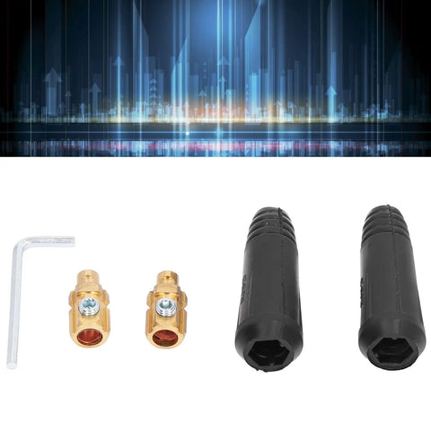 Heavy Duty Black Brass Welding Cable Quick Connectors Two Pack Rubber Shielded Hot Swap Power Plugs for Stick Mig Plasma Cutters