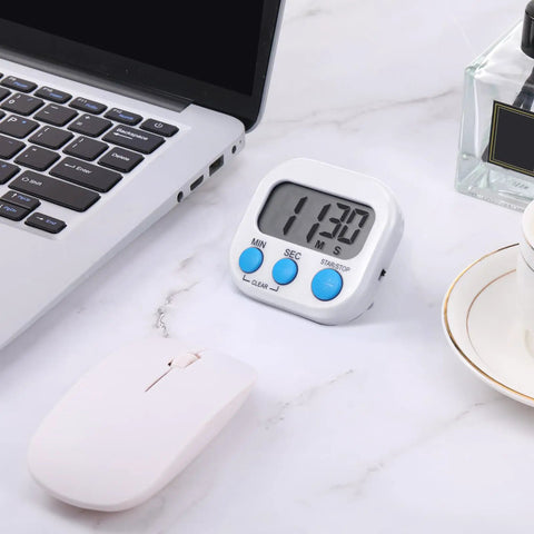 Bulk 12 Pack Digital Kitchen Timers With Magnetic Mounts, Count Up And Countdown Timers with large digits, on desk
