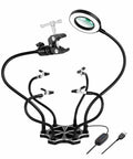 Adjustable Soldering Third Hand Tool With Gooseneck Arms PCB Holder Three LED Magnifying Lamp 0 To 55mm Clamp Electronics Repair Stand