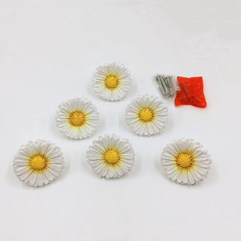 Daisy Design Vintage Resin Drawer Pulls And Cabinet Knobs Hand Painted White For Country Kitchen Cabinets Includes Two Screw Lengths Durable Hardware Pack Of 6