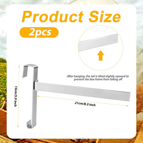 Two Pack Stainless Steel Beehive Frame Holders For Beekeeping, 5 Frame Capacity Frame Perches, side view with dimensions