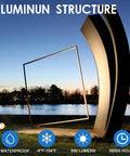 View of modern sculpture at sunset highlighting Warm White 5W Low Voltage Landscape Lights Set Outdoor Gardens Walkways Waterproof.