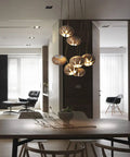 Handmade Solid Wood 19 Light Pendant Chandelier With Drop Dead Gorgeous Art Flower Petals And Smart Led Tech Generating Heavy Ambient Vibes For Your Interior Setup over dining table.