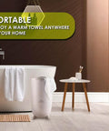 Extra Large Towel Warmer Bucket For Two Towels Robes And Blankets Heats Towels Inside And Out With Built In Timer next to bathtub