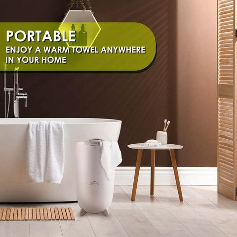 Extra Large Towel Warmer Bucket For Two Towels Robes And Blankets Heats Towels Inside And Out With Built In Timer next to bathtub