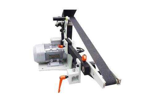 Professional Variable Speed Belt Sander And 72 Inch Belt Grinder Including Three Grinding Wheels For Knifemaking And Blade Sharpening 1500 Watt unit shown with grinding belt attached.