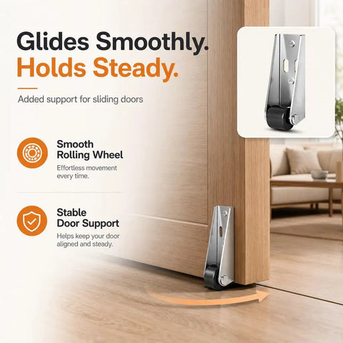 Heavy Duty Vertical Track Roller Wheels For Sliding Doors Featuring Silky Smooth Glide Rubber Casters As Bottom Guides To Fix Sticking Tracks And Level Up Your Closet Setup Without The Hassle Four Pack showing stable door support detail.