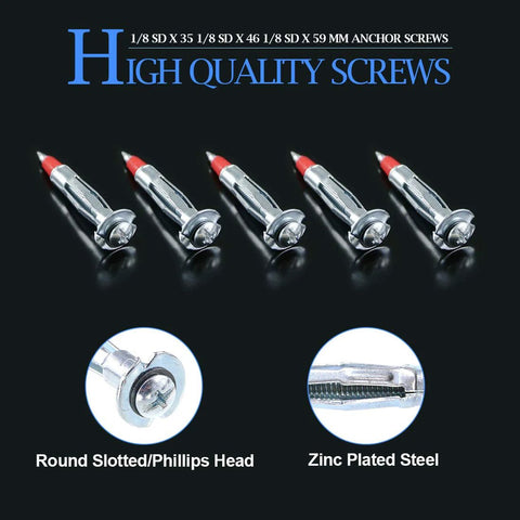 Heavy Duty 60 Piece One Eighth Inch Forty Six Millimeter Zinc Plated Steel Molly Bolt Drive Wall Anchors Set With Screws Rust Resistant