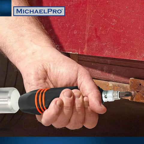 Heavy Duty 1/2 Inch Drive Impact Driver Set With 11 Bits And 1/2 Inch Bit Holder in use, showing six-sided enhanced grip.