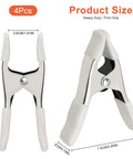 Beastly Grip Heavy Duty 4 Inch Spring Clamps with white sleeves; detailed size dimensions shown in millimeters and inches.