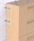 4 Piece Furniture Anti Tip Kit With Adhesive Wall Anchors For Home Use No Fuss Install Sturdy Stainless Steel And Acrylic Materials To Secure TVs And Heavy Furniture From Tip Overs. Adhesive anti-tip brackets securing a wooden dresser to a wall