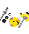 Hella Sturdy Six Piece Slot Cutter Router Bit Set With One Quarter Inch Shank For Precision Woodworking Grooves includes sharp yellow cutters.