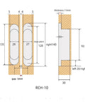 Technical drawing of a Three Direction Invisible Adjustable Bearing Hidden Door Hinge 2 Pack Concealed Wood Door Hinge dimensions.