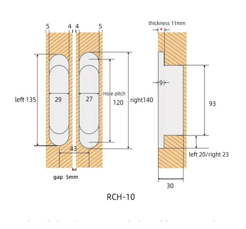 Technical drawing of a Three Direction Invisible Adjustable Bearing Hidden Door Hinge 2 Pack Concealed Wood Door Hinge dimensions.