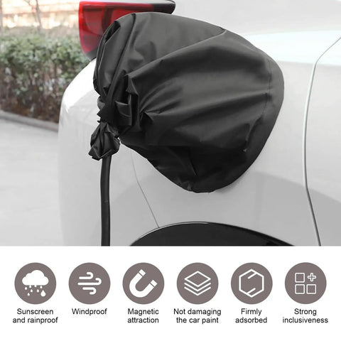 Badass Waterproof EV Charger Port Cover with Smack Shut Magnetic Lock offers sleek black protection for EV charging ports.