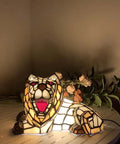 Roaring Lion Table Lamp Tiffany Style Stained Glass Accent Night Light for Kids, warm glow, 12.5 x 6.75 x 7.25 inches