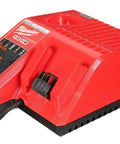 M18 XC 5.0Ah Starter Kit with Battery Charger and Case delivers pro grade power shown close-up, red battery charger