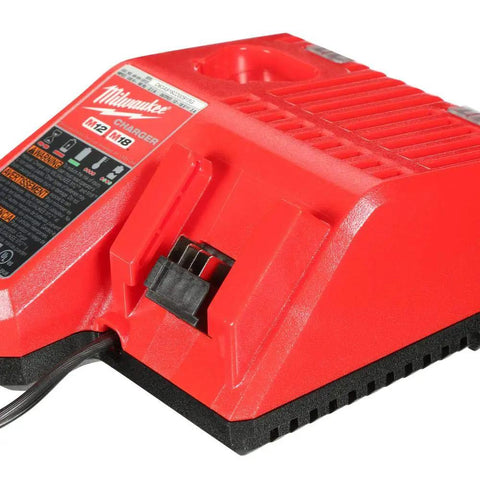 M18 XC 5.0Ah Starter Kit with Battery Charger and Case delivers pro grade power shown close-up, red battery charger