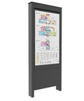 Heavy Duty 55 Inch Outdoor Portrait Kiosk Weatherproof Digital Signage Enclosure Wind Tested IP54 Rated For LG XE4F M Series Displays mounted with a map.