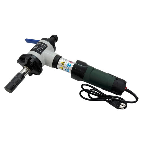Built Different Portability Meets Insane Cutting Power In This Aluminum Handheld Electric Pipe Beveler And Internally Expanding Chamfering Machine On 220V, showing the tool's motor and handle.