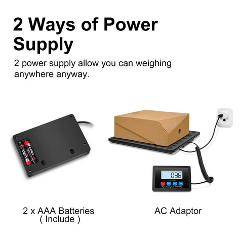 Heavy Duty Shipping Scale Workhorse 440Lb Max 10g Digital Postal Scale, battery and AC power supply options shown