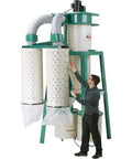 Rugged Seven Point Five Horsepower Three Phase Cyclone Dust Collector with dual filters and user adjusting suction features.