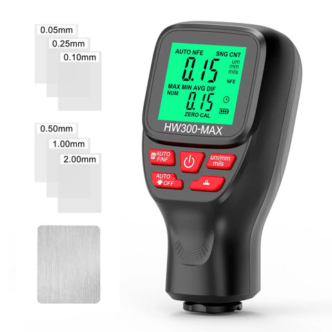 All Around Paint Thickness Gauge 0-2000um With LCD Readout Auto Substrate Detection 3 Probe Modes 3 Unit Switching Works On Steel Metal Plastic Glass PVC Battery Indicator Auto Shutoff Pro Grade, handheld gauge