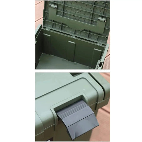 Durable Plastic Tool Box With Comfortable Handle Stackable Organizer Multifunctional Storage Case in green, open view and handle close-up