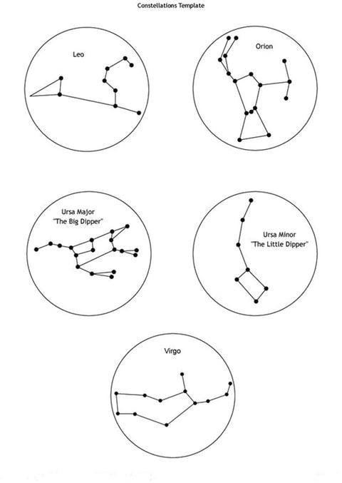 Huge 500 Piece Glow In The Dark Ceiling Stars Set constellations template with Leo, Orion, Ursa Major, Ursa Minor, and Virgo