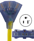 Straight Up Kickass One Point Five Foot Twenty Amp Twist Lock Power Cable Converts Male L5 Connector Into Three Nema Receptacles Detail