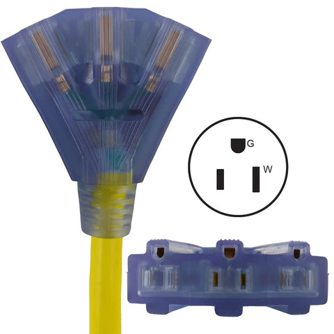 Straight Up Kickass One Point Five Foot Twenty Amp Twist Lock Power Cable Converts Male L5 Connector Into Three Nema Receptacles Detail