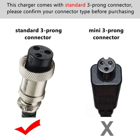 Standard vs mini 3-prong connector for 24V Razor Scooter Battery Charger With DC 24V 1.5A Output For E100 E200 E200S E175