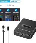 M2 NVMe And SATA To USB C Docking Station Including USB A Reader Adapter; image showing compact SSD enclosure with USB cables.